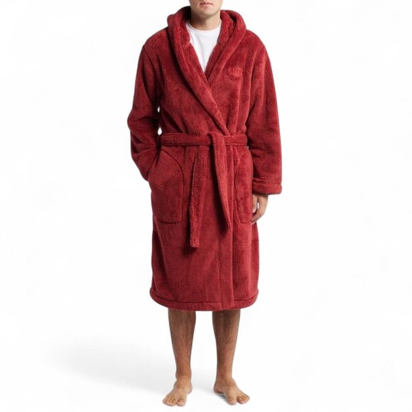 Ugg Men's Hooded Robe Pockets Red Men's Size M/L Luxurious Plush NWT - Picture 1 of 10
